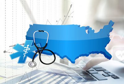 illustration of the USA and some medical symbols representing the need for predictive analytics in healthcare