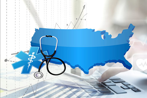 illustration of the USA and some medical symbols representing the need for predictive analytics in healthcare